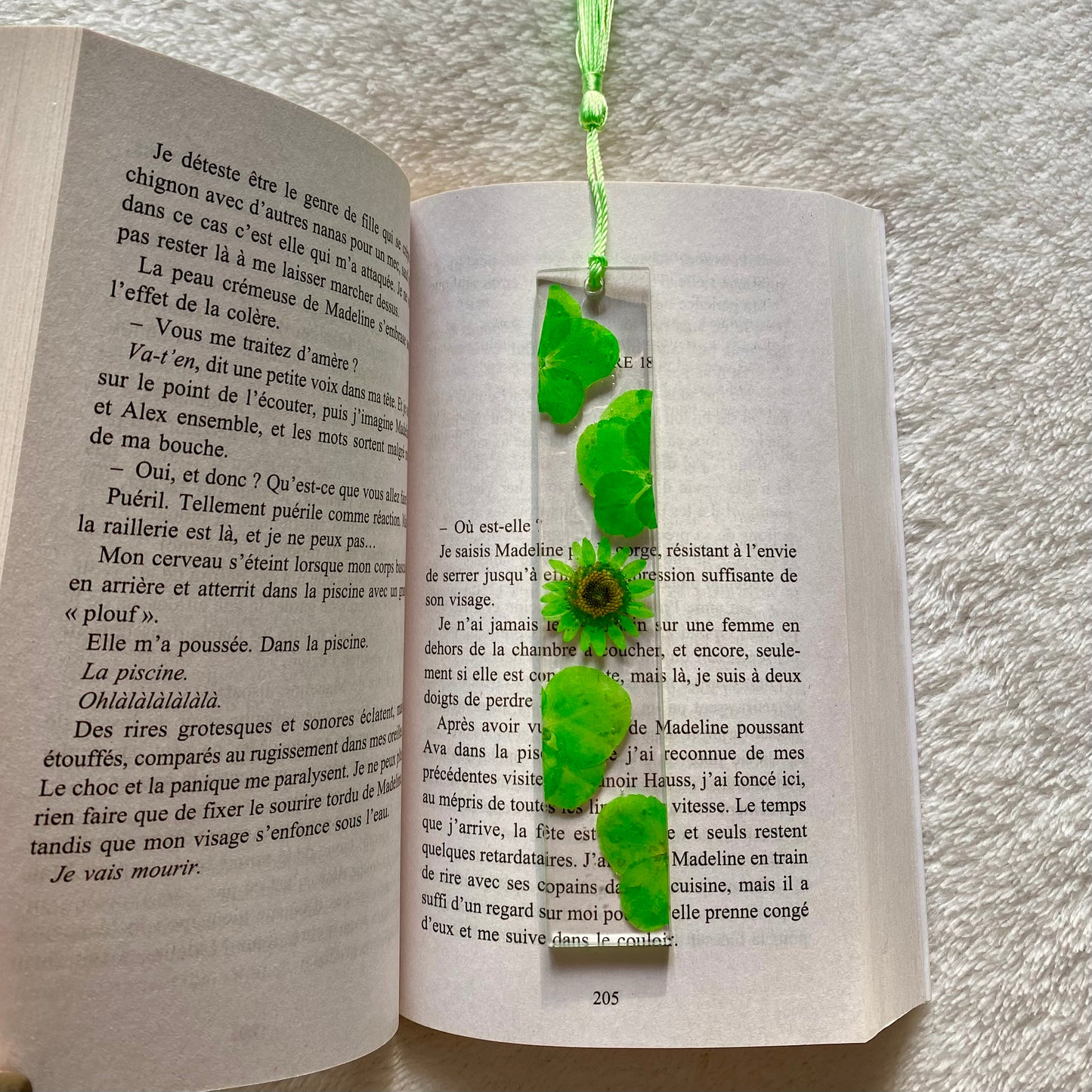 Marque page (rectangulaire - fin) - Fleurs vertes