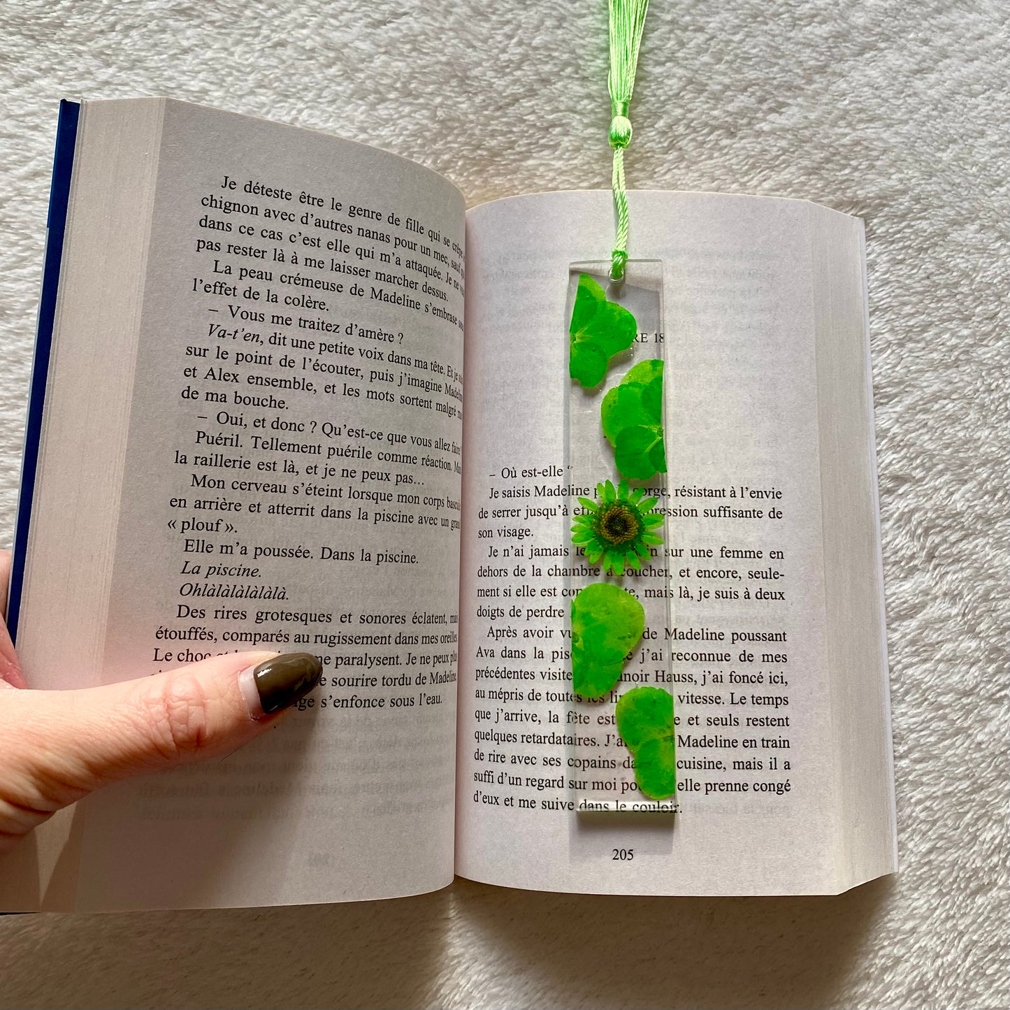 Marque page (rectangulaire - fin) - Fleurs vertes