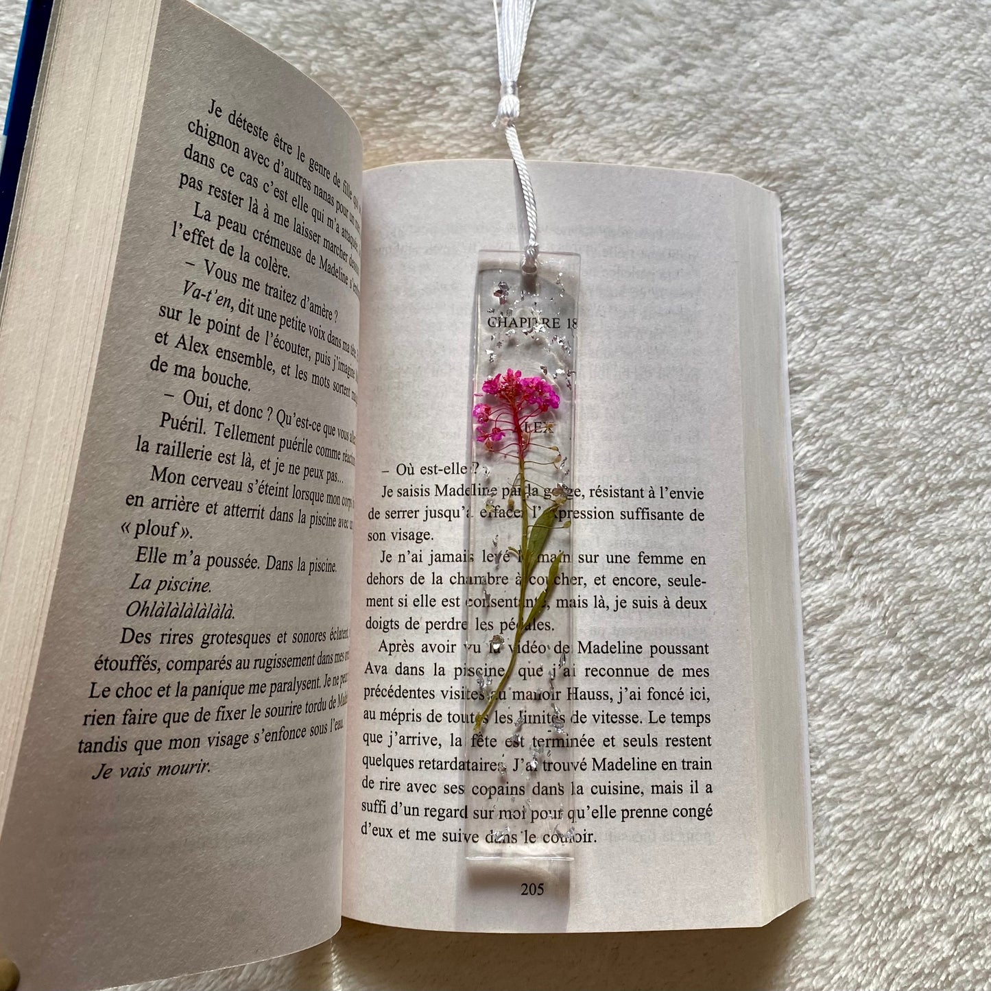 Marque page (rectangulaire - fin) - Bouquet rose fushia