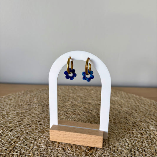 Boucles d’oreilles Minis Pivoines - Bleu roi