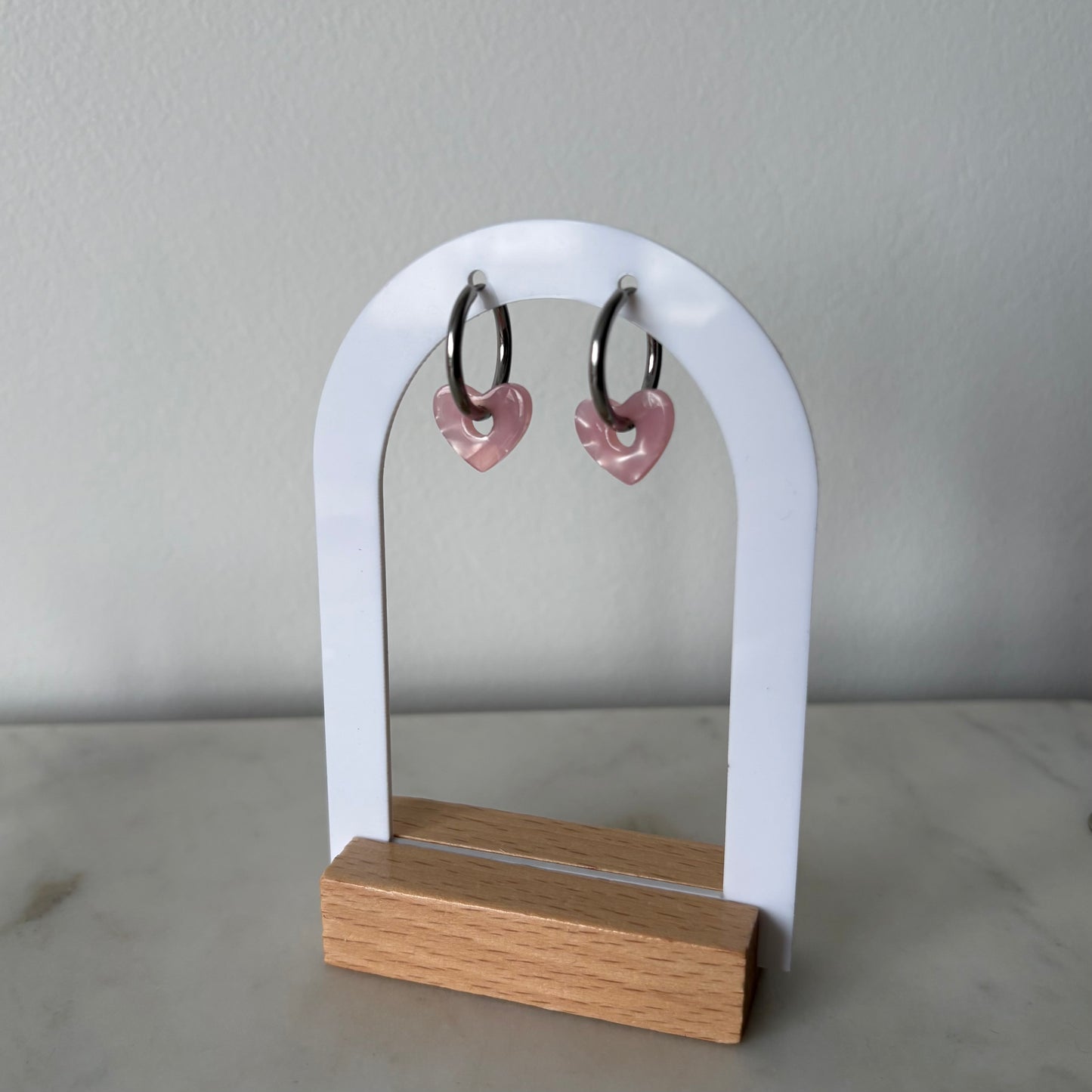 Boucles d’oreilles - Petits cœurs rose poudré