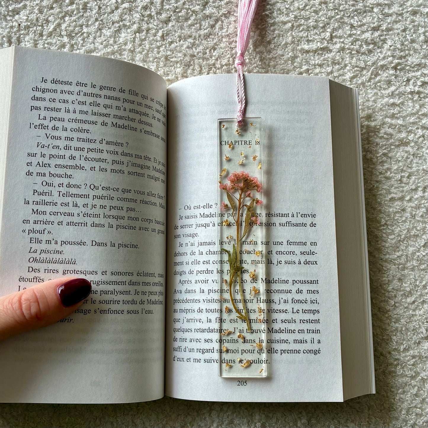 Marque page (rectangulaire - fin) - Bouquet rose pâle