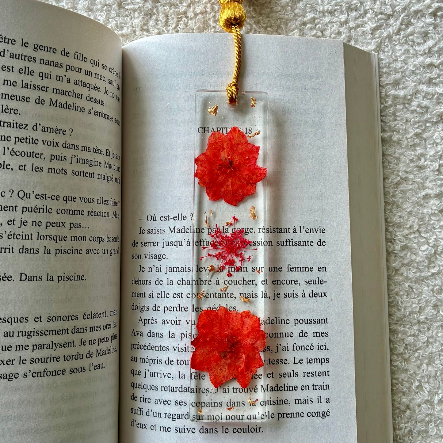 Marque page (rectangulaire - épais) - Fleurs rouges