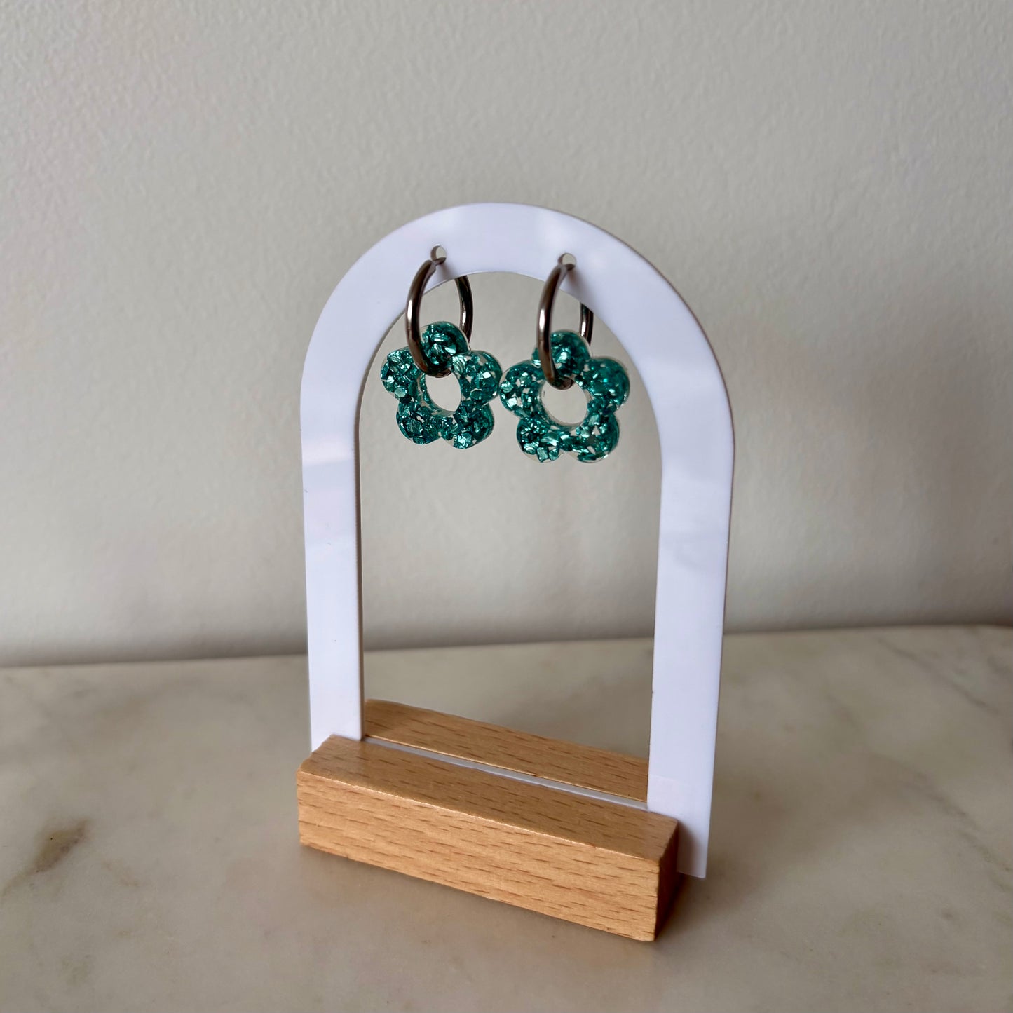 Boucles d’oreilles Camélia - Cristaux turquoises