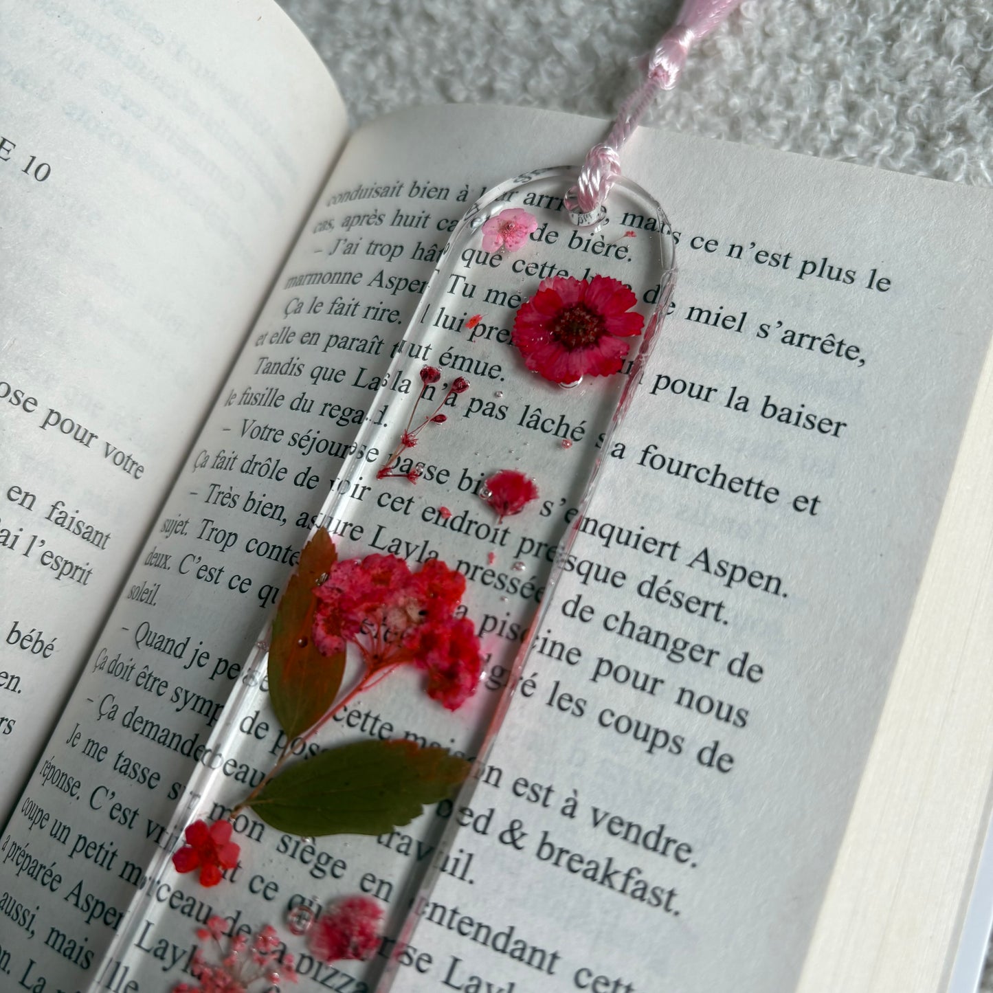 Marque page (arrondi - épais) - Fleurs roses