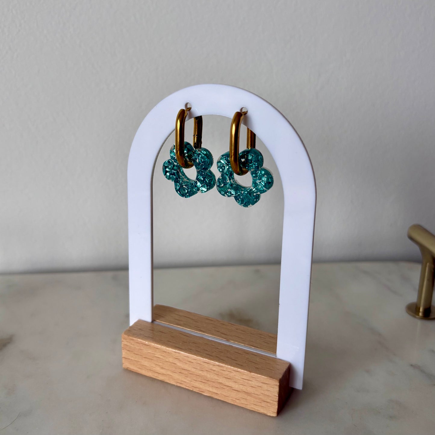 Boucles d’oreilles Camélia - Cristaux turquoises