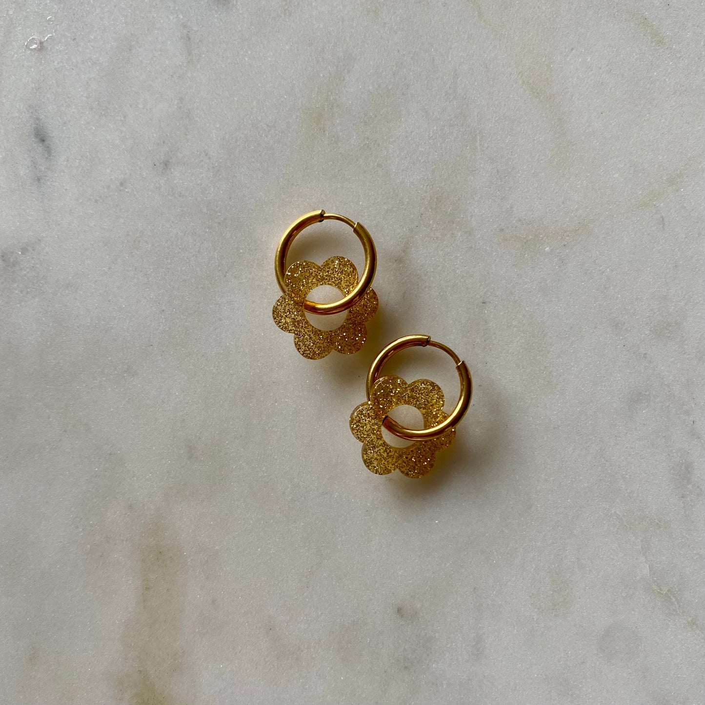 Boucles d’oreilles Pivoine - Pailleté doré