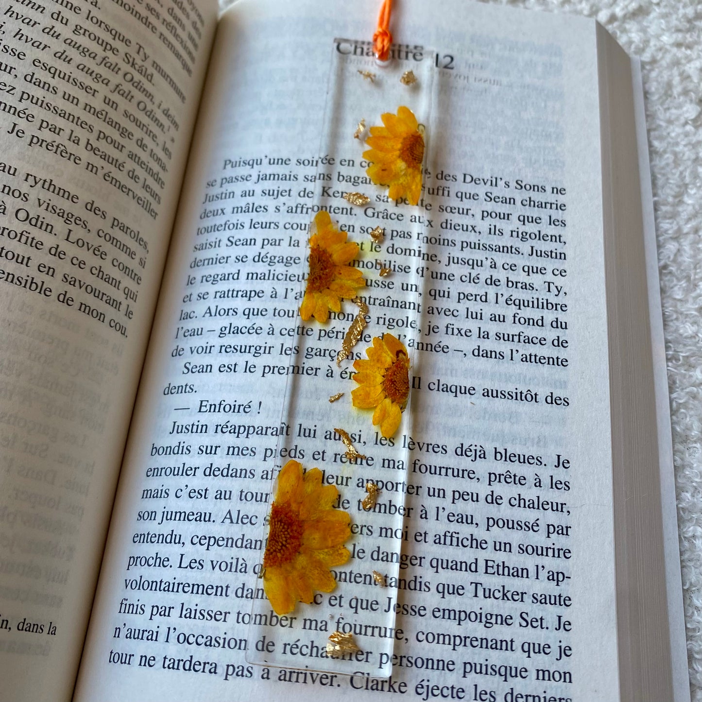 Marque page (rectangulaire - fin) - Marguerites oranges