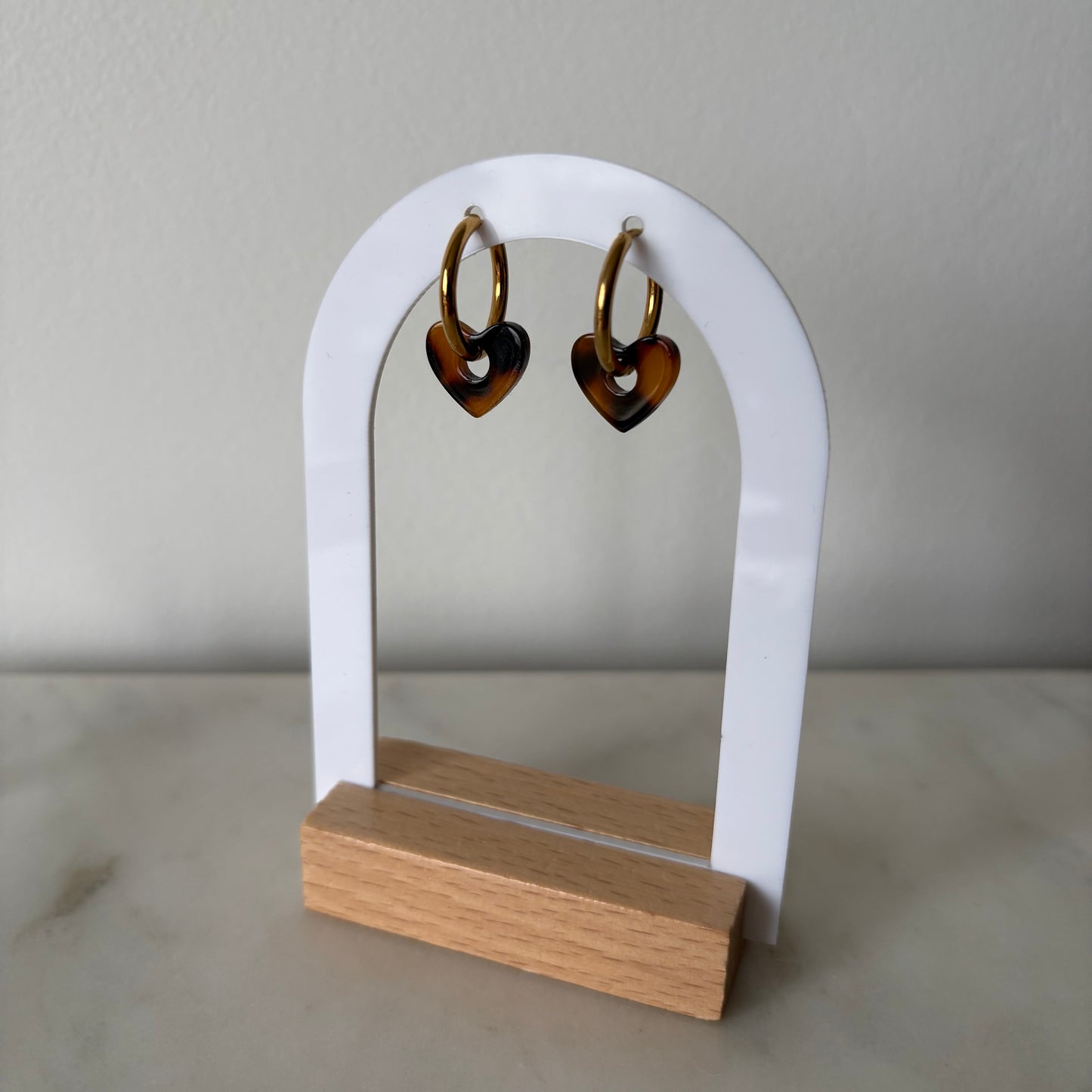 Boucles d’oreilles - Petits cœurs terrazzo marron