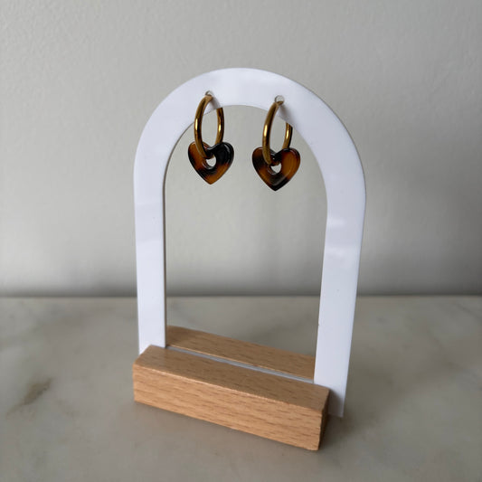 Boucles d’oreilles - Petits cœurs terrazzo marron