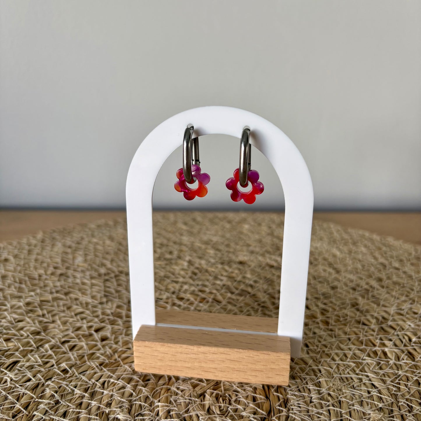 Boucles d’oreilles Minis Pivoines - Corail et violet