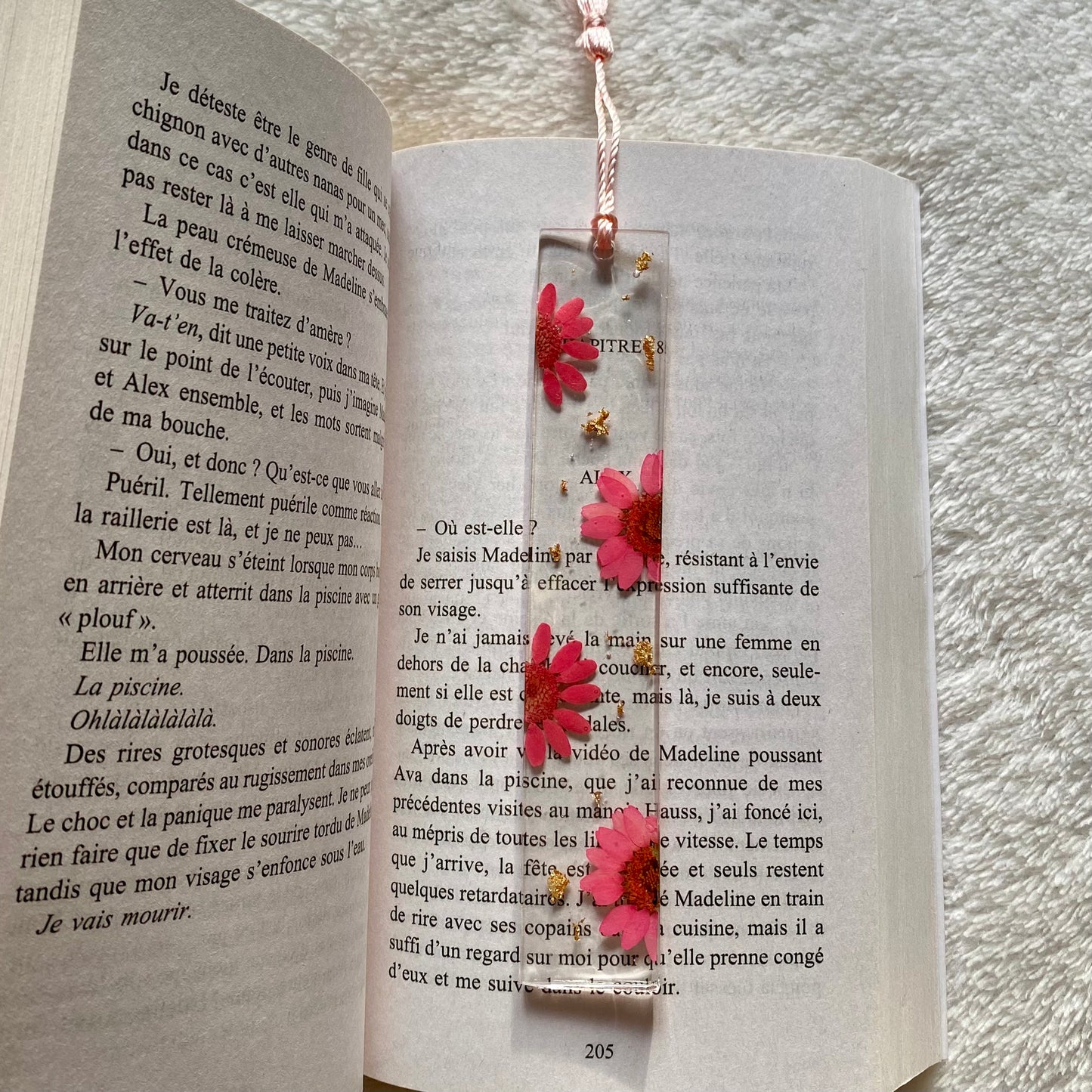 Marque page (rectangulaire - fin) - Marguerites roses