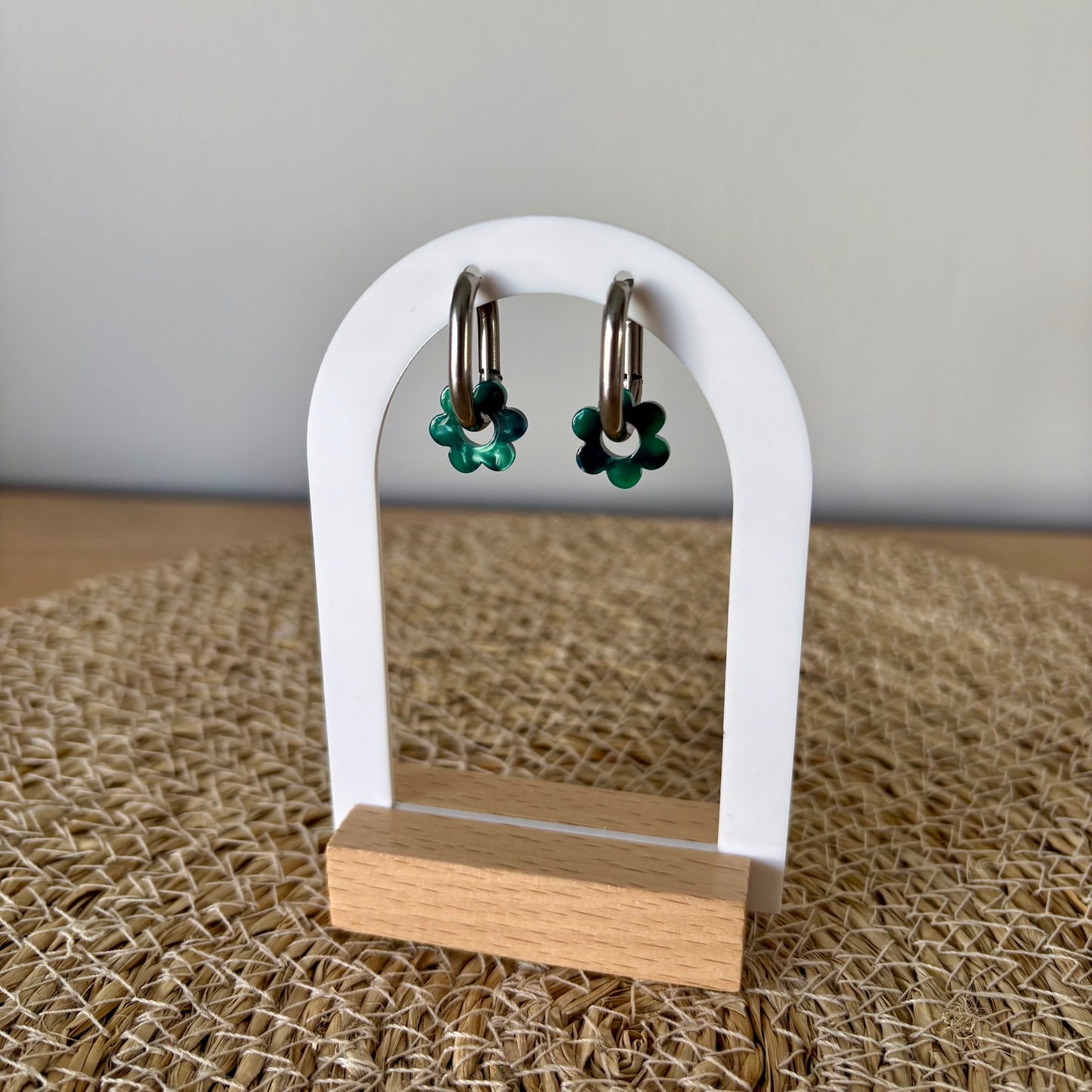 Boucles d’oreilles Minis Pivoines - Vert sapin