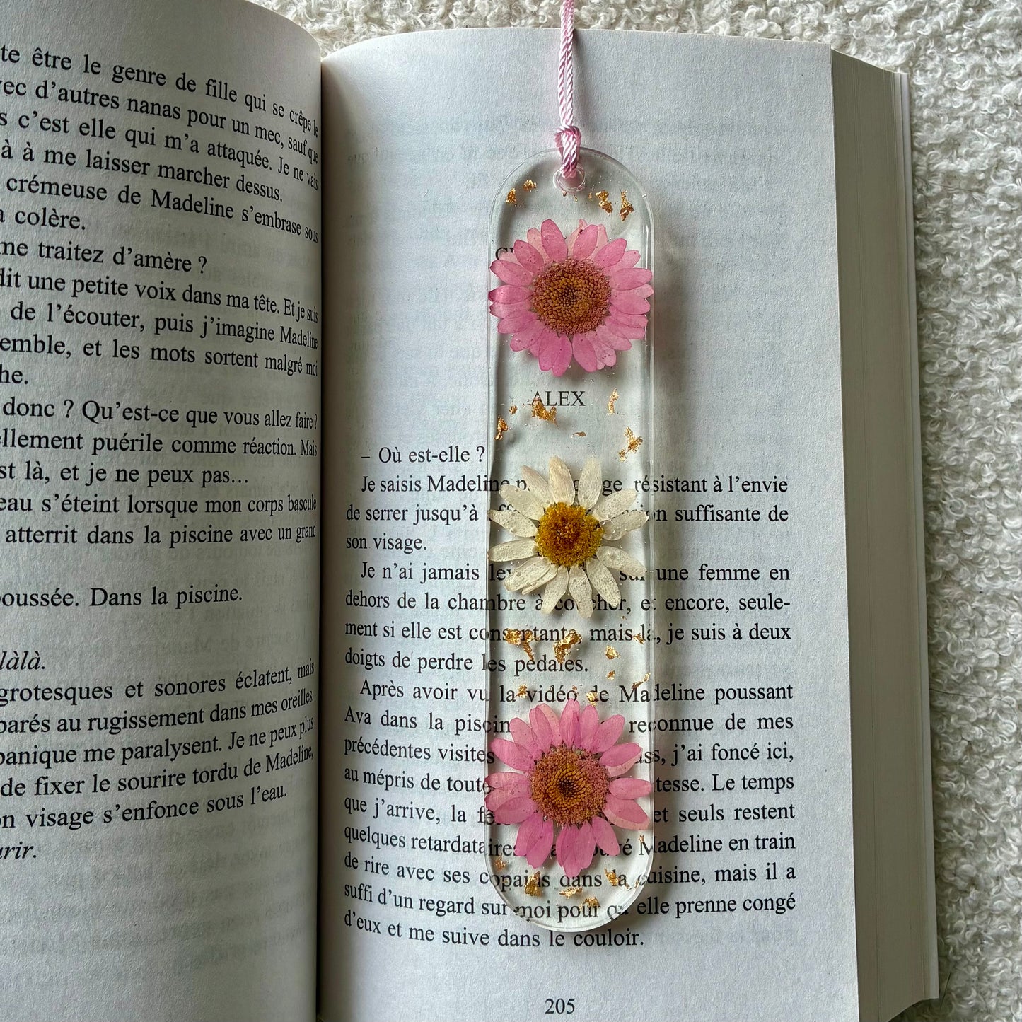 Marque page (arrondi - épais) - Marguerites rose et blanche