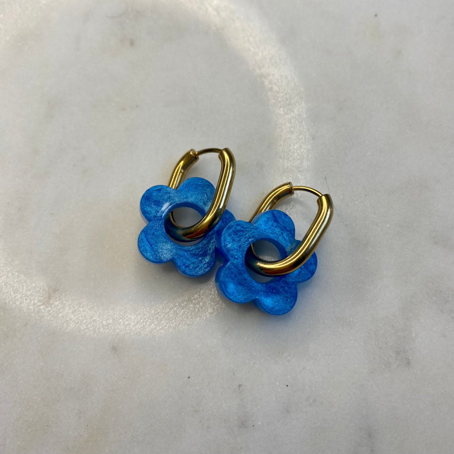 Boucles d’oreilles Camélia - Bleu nacré