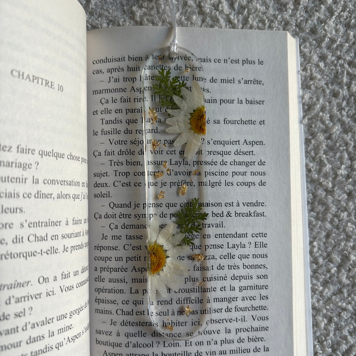 Marque page (arrondi - épais) - Marguerites blanches