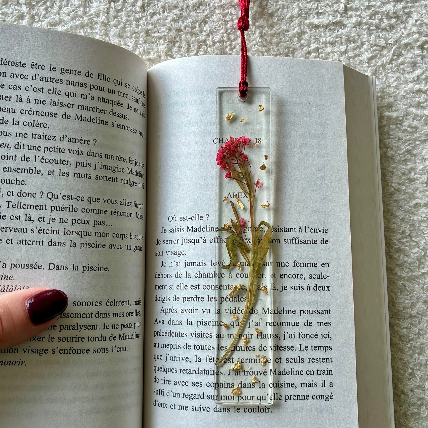 Marque page (rectangulaire - fin) - Bouquet rose