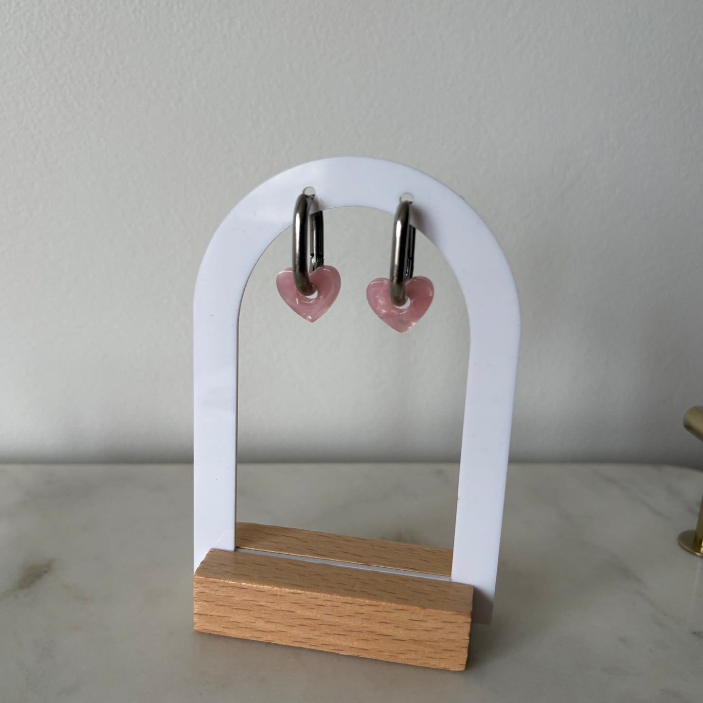 Boucles d’oreilles - Petits cœurs rose poudré