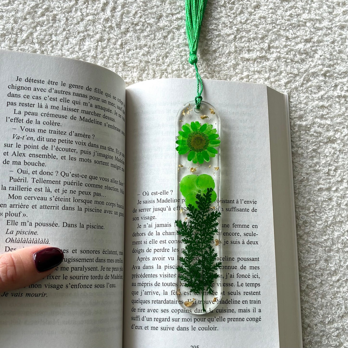 Marque page (arrondi - épais) - Fleurs vertes