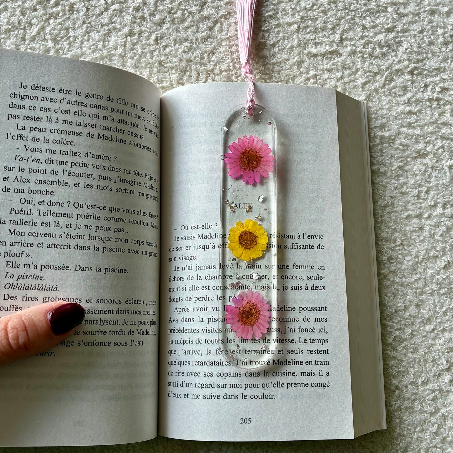 Marque page (arrondi - épais) - Fleurs rose et jaune