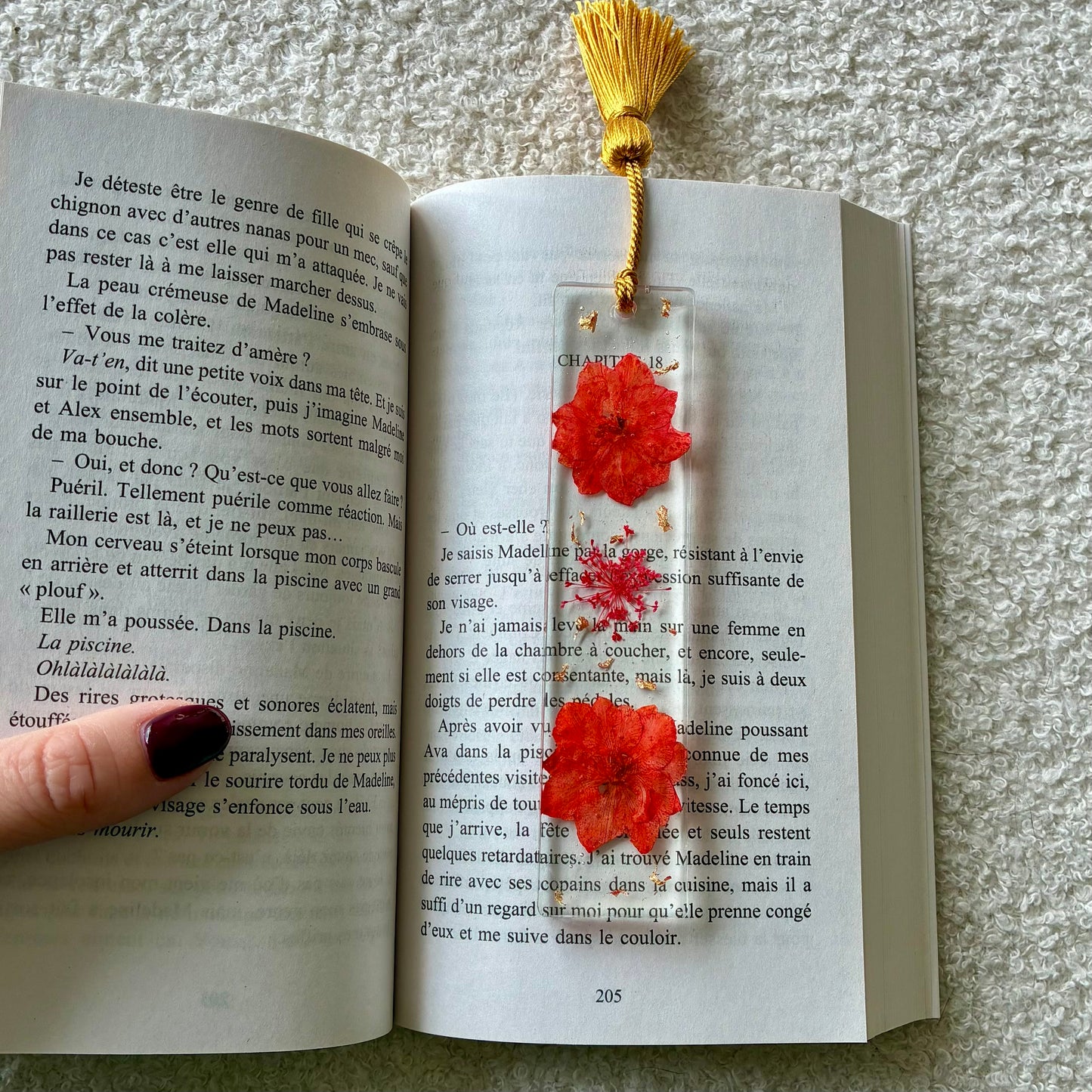 Marque page (rectangulaire - épais) - Fleurs rouges