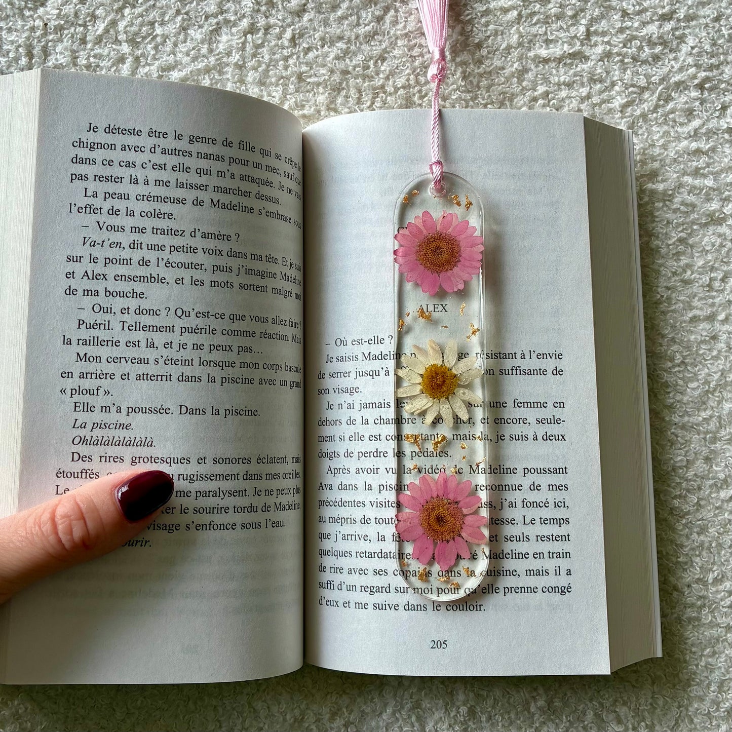 Marque page (arrondi - épais) - Marguerites rose et blanche