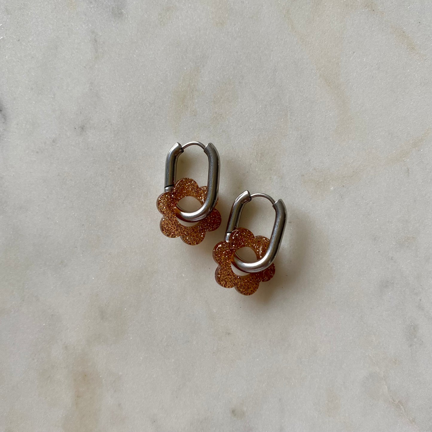 Boucles d’oreilles Pivoine - Pailleté bronze