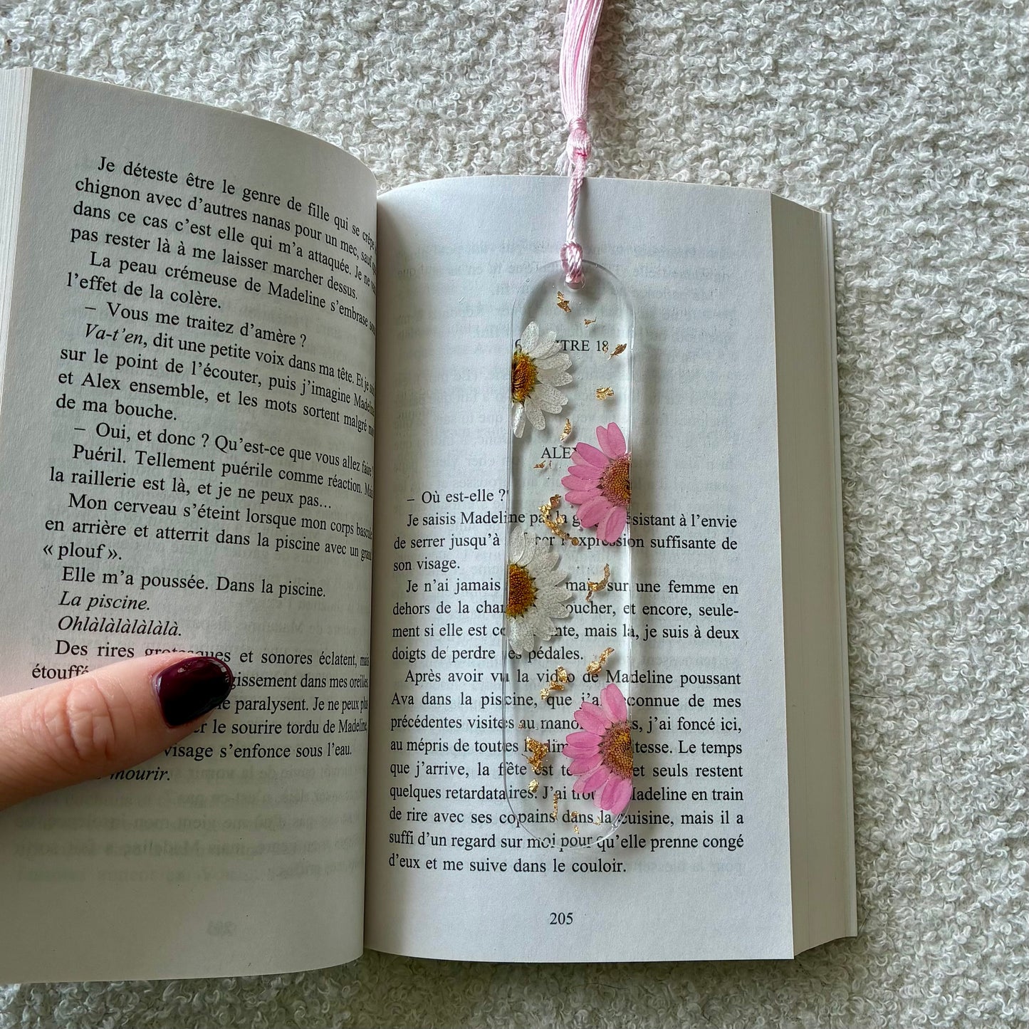 Marque page (arrondi - épais) - Marguerites rose et blanche