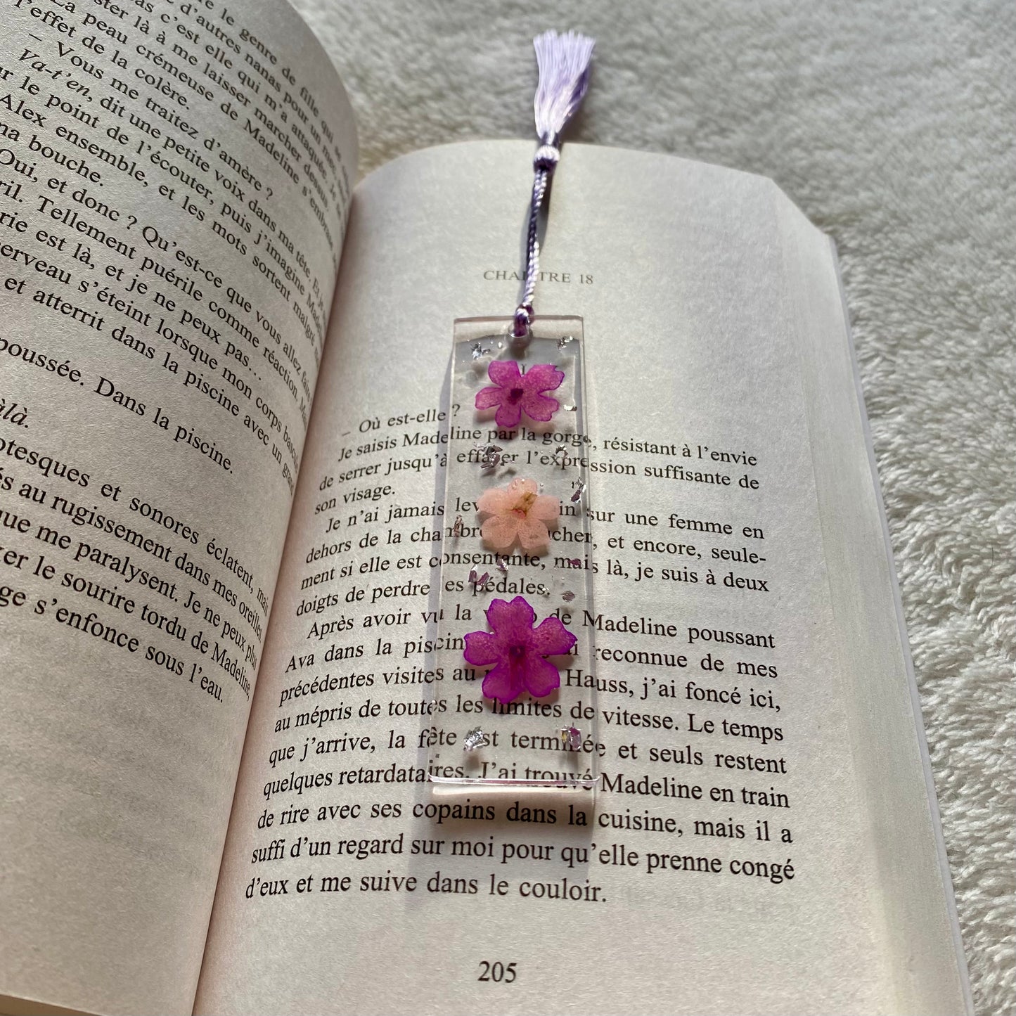 Marque page (mini) - Fleurs violettes et blanches