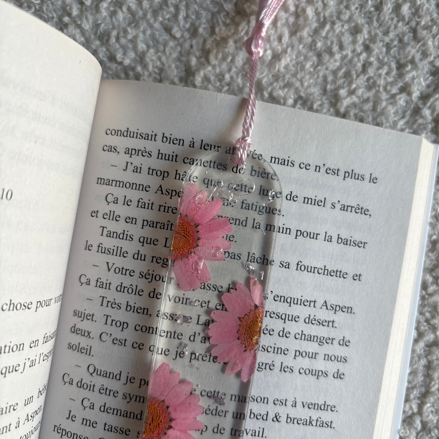 Marque page (arrondi - épais) - Marguerites roses