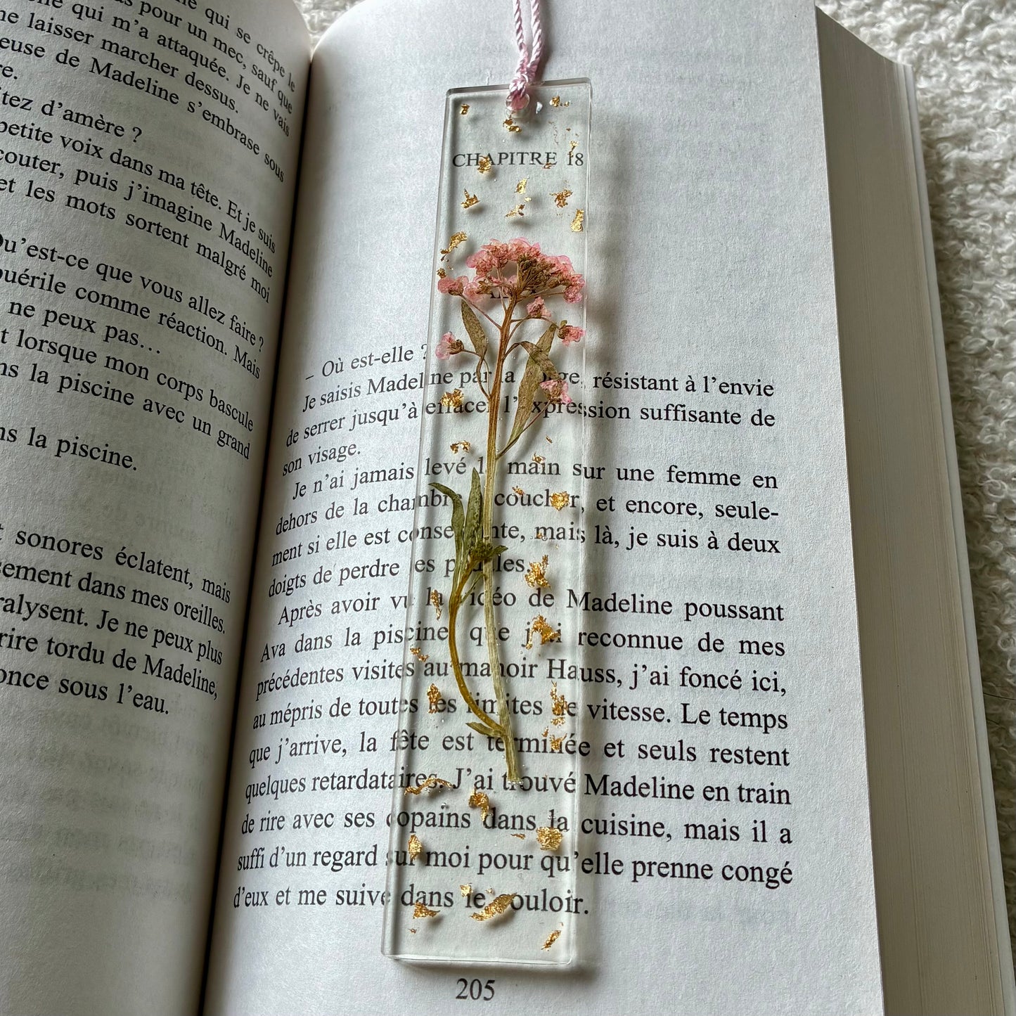 Marque page (rectangulaire - fin) - Bouquet rose pâle