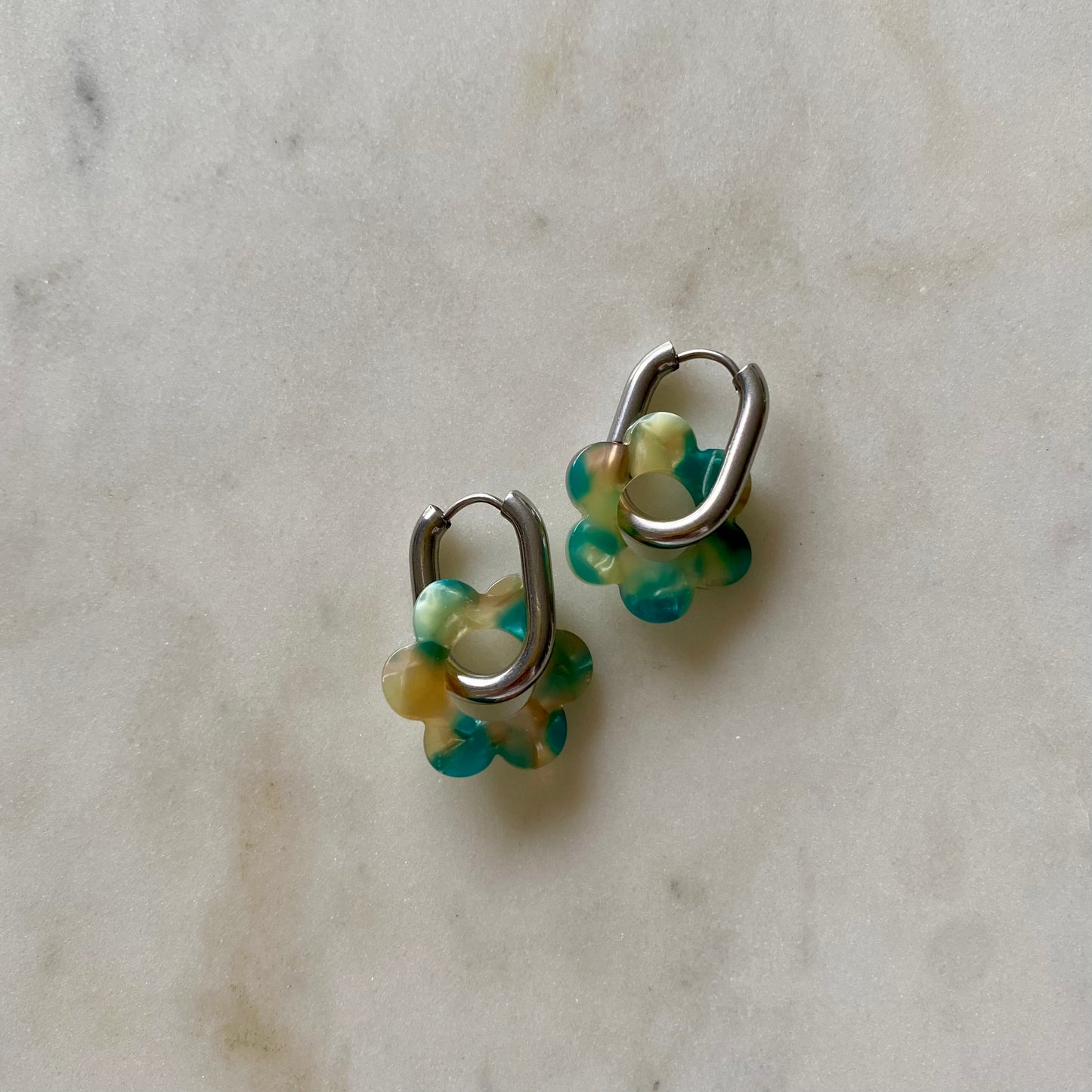 Boucles d’oreilles Pivoine - Écaille de tortue vert