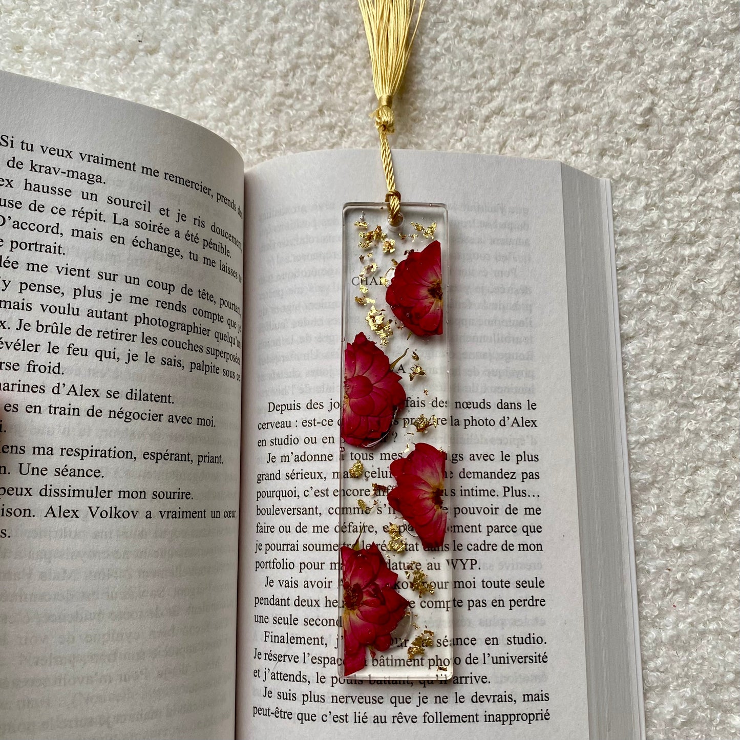 Marque page (rectangulaire - épais) - Fleurs rose foncé
