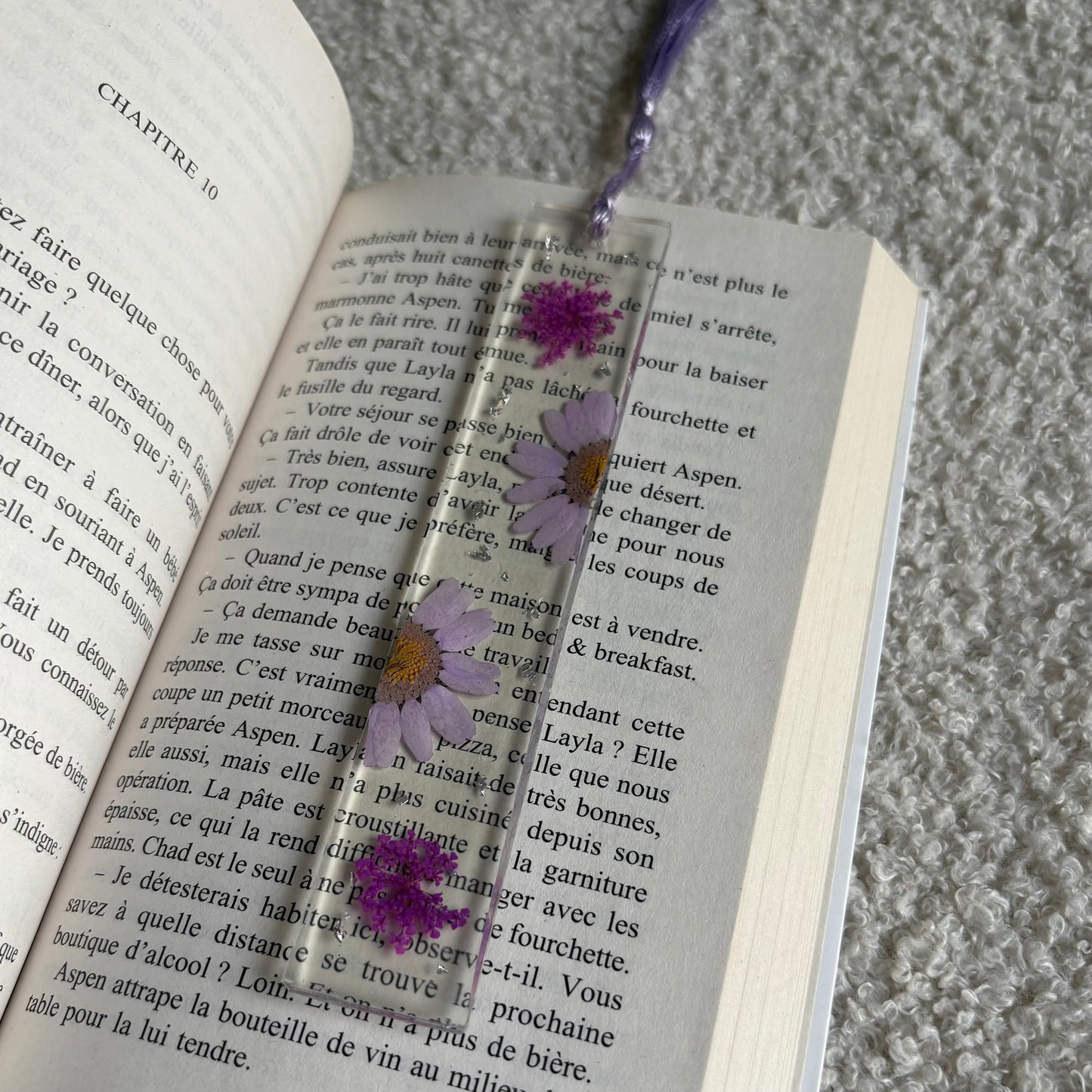 Marque page (rectangulaire - fin) - Marguerites violettes