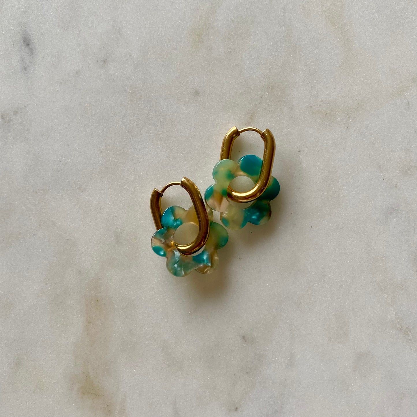 Boucles d’oreilles Pivoine - Écaille de tortue vert