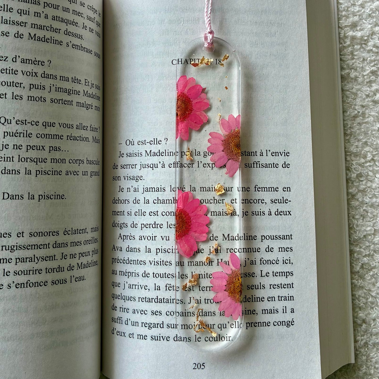 Marque page (arrondi - épais) - Marguerites roses