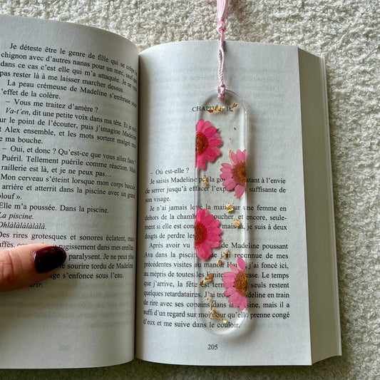 Marque page (arrondi - épais) - Marguerites roses