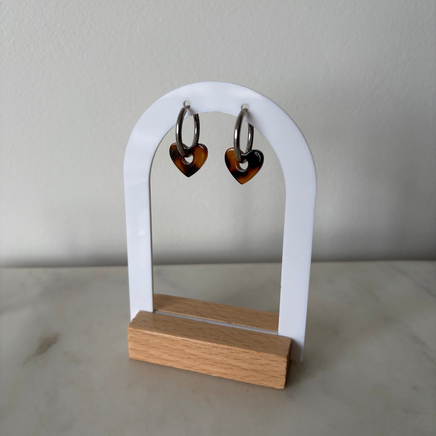 Boucles d’oreilles - Petits cœurs terrazzo marron