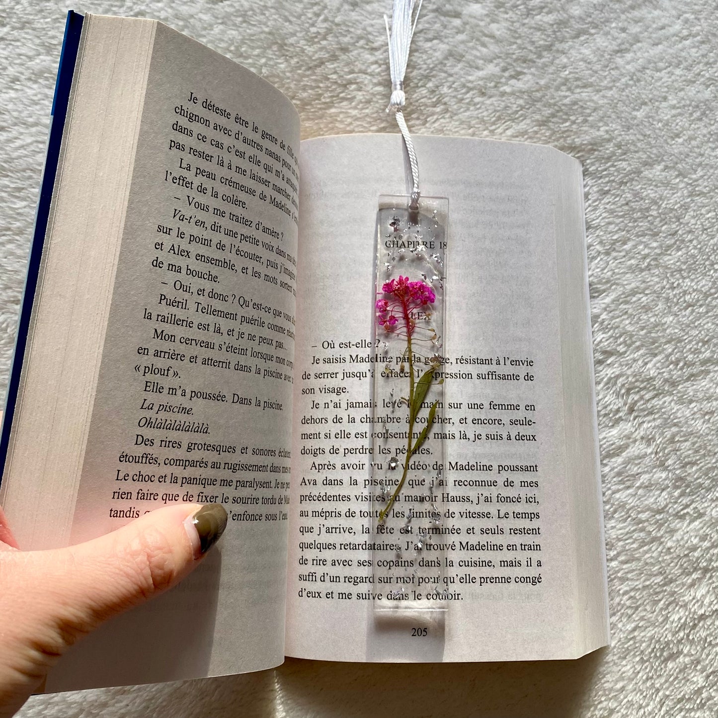 Marque page (rectangulaire - fin) - Bouquet rose fushia