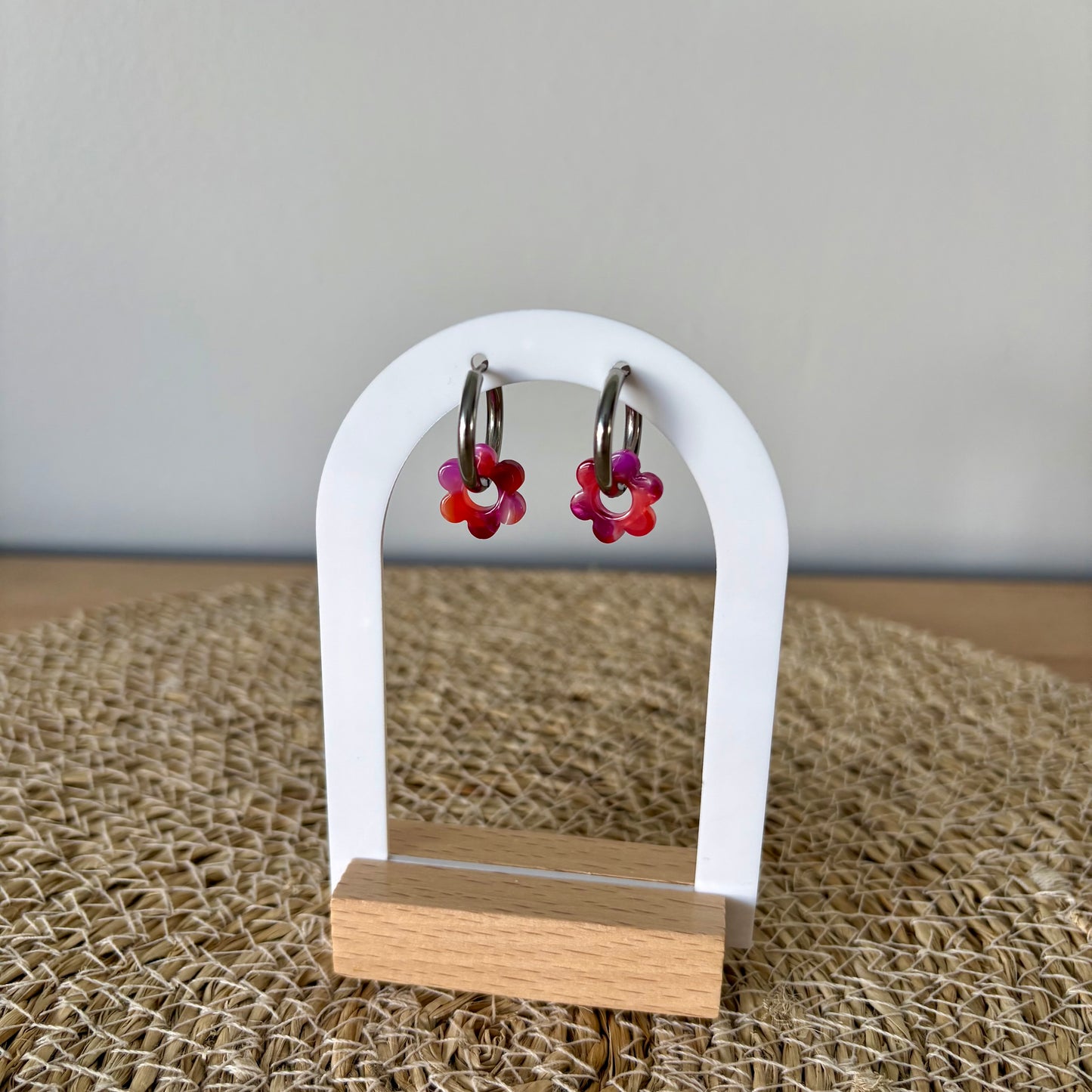 Boucles d’oreilles Minis Pivoines - Corail et violet