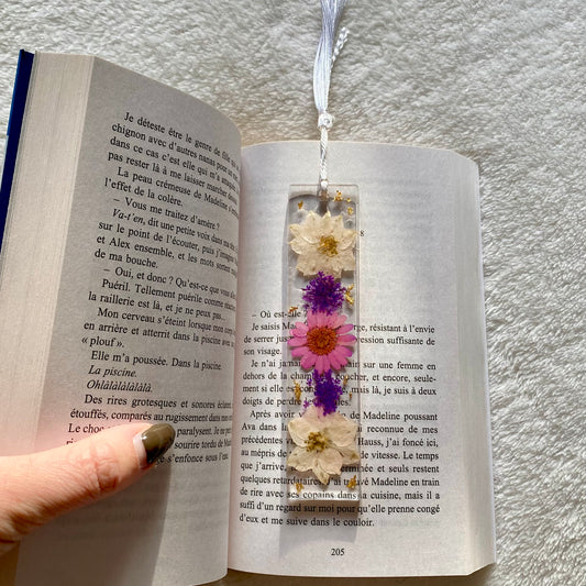 Marque page (rectangulaire - épais) - Fleurs violettes, roses et blanches