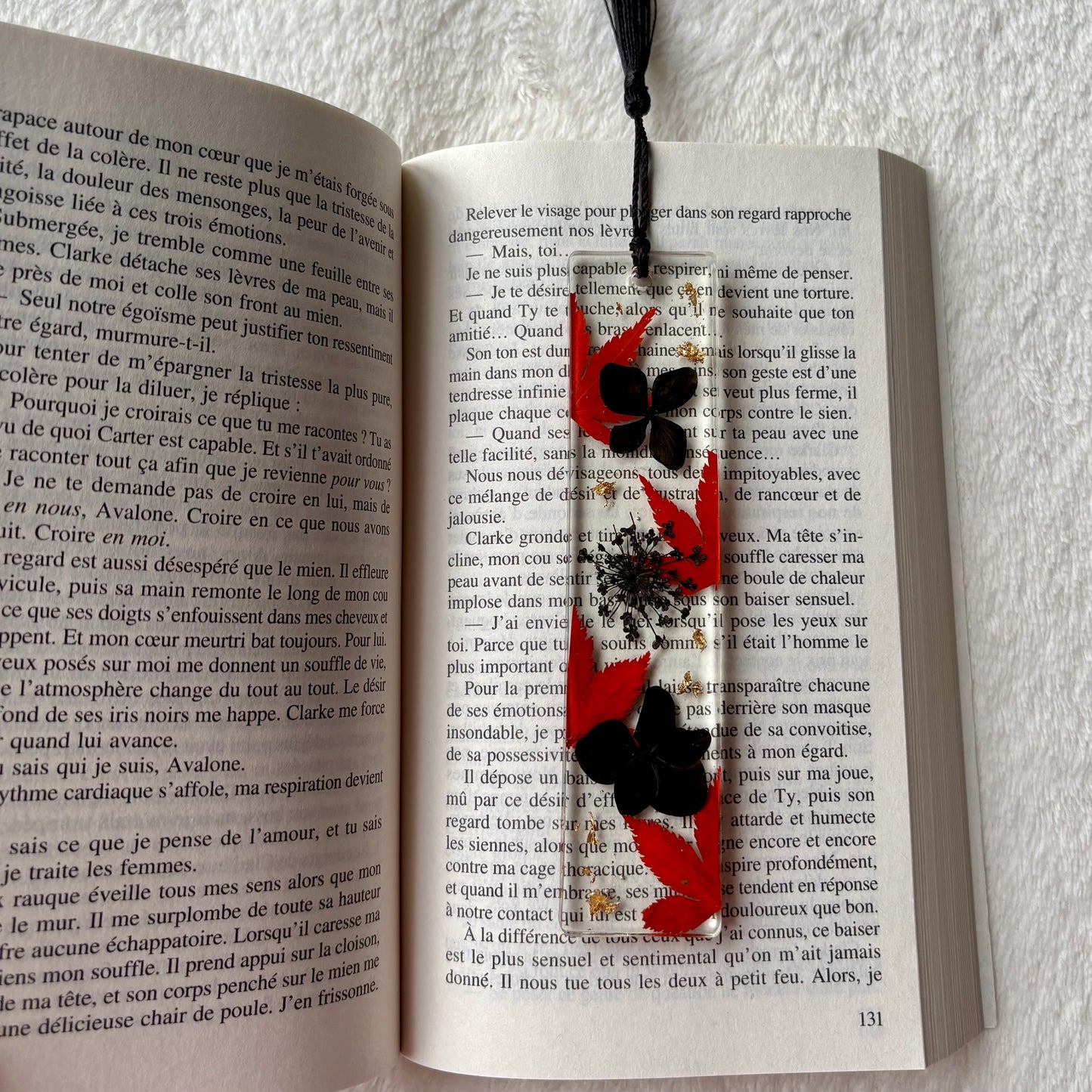 Marque page (rectangulaire - épais) - Fleurs rouges et noires