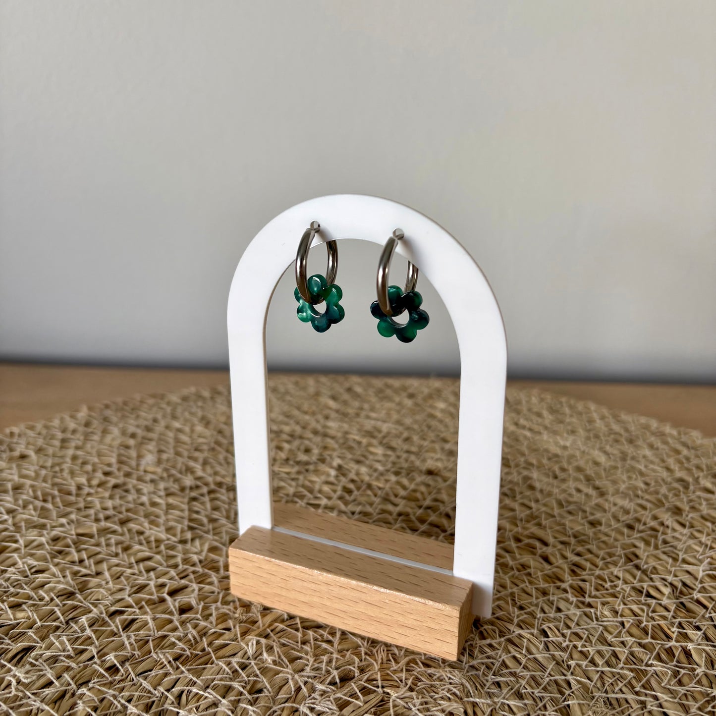 Boucles d’oreilles Minis Pivoines - Vert sapin
