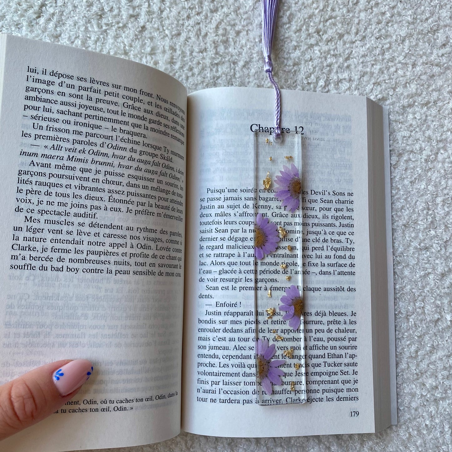 Marque page (rectangulaire - fin) - Marguerites lilas