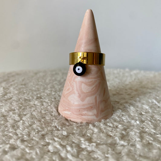Bague fine dorée - Oeil noir