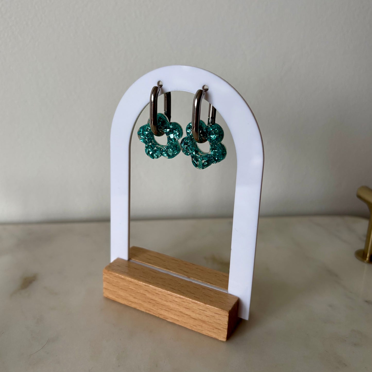 Boucles d’oreilles Camélia - Cristaux turquoises