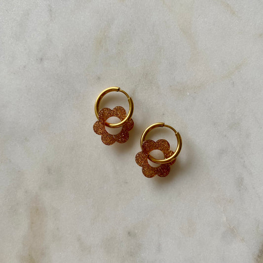 Boucles d’oreilles Pivoine - Pailleté bronze