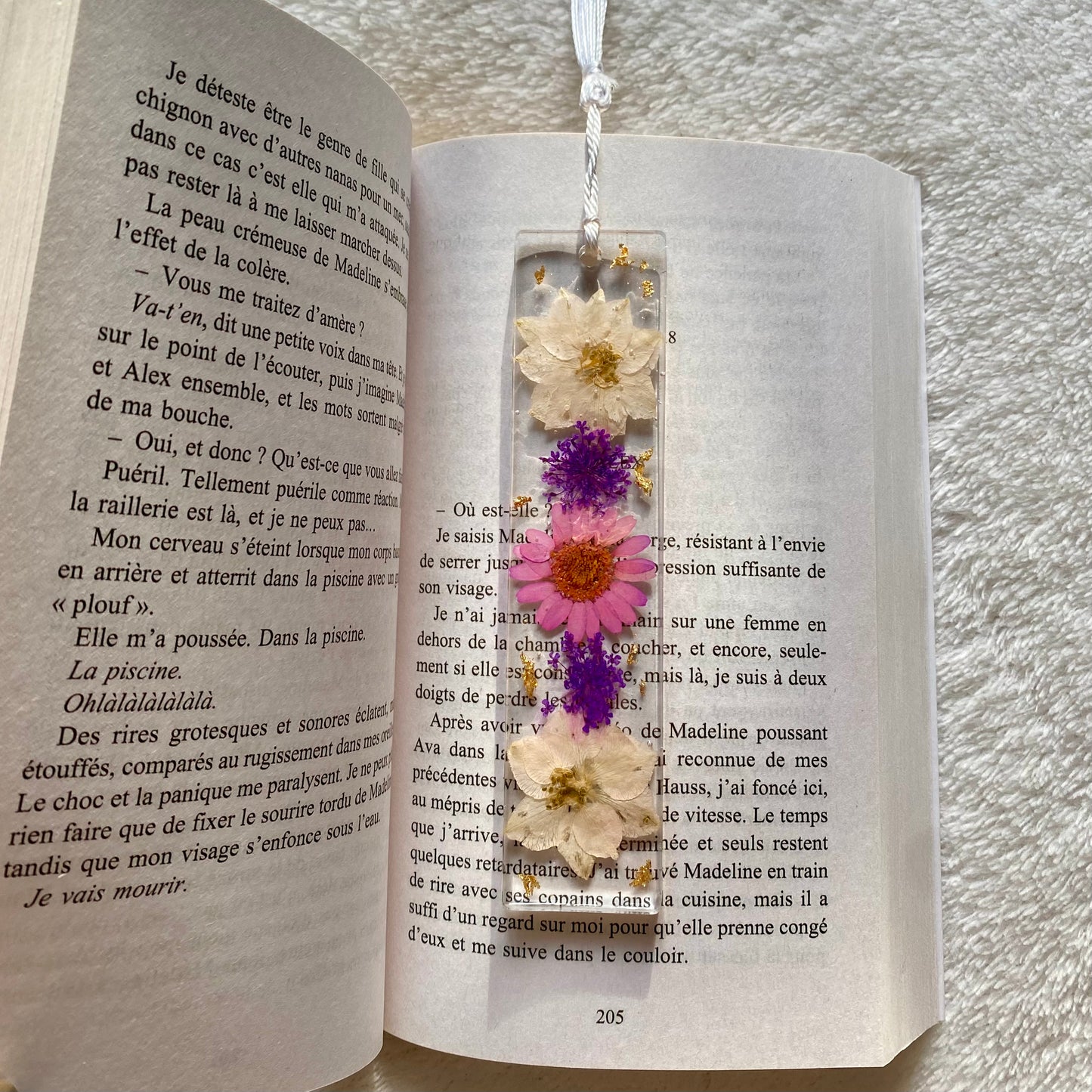 Marque page (rectangulaire - épais) - Fleurs violettes, roses et blanches