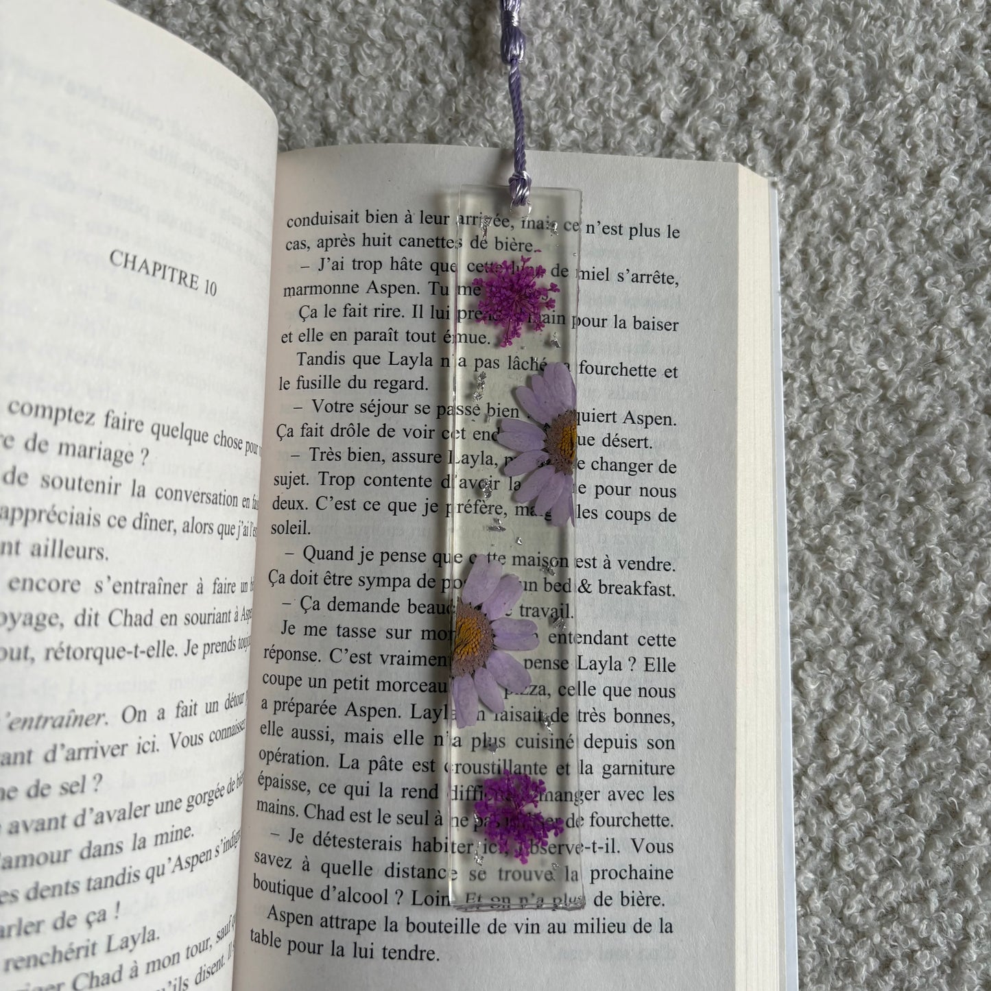 Marque page (rectangulaire - fin) - Marguerites violettes
