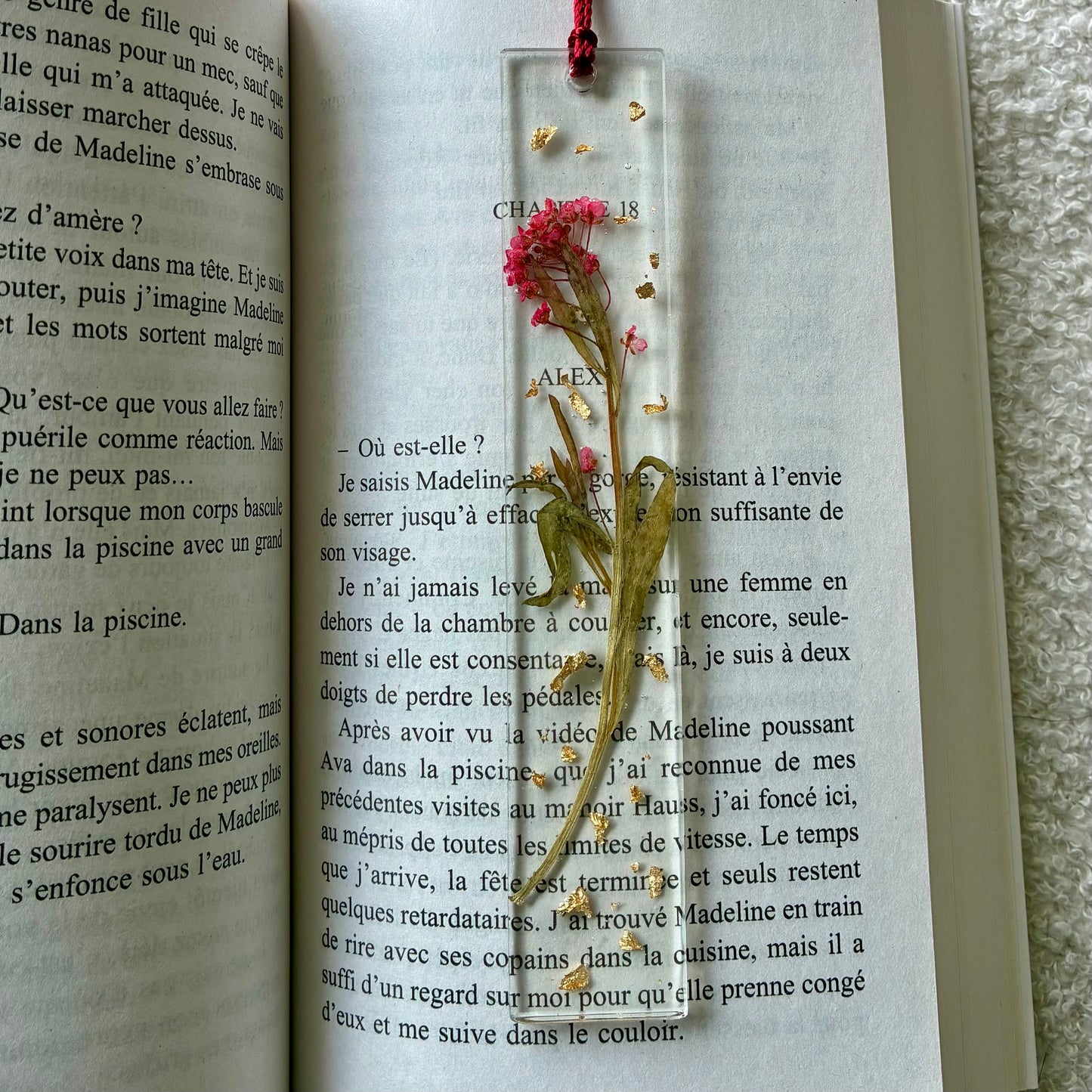 Marque page (rectangulaire - fin) - Bouquet rose